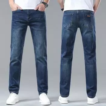 Весенние джинсы, мужские прямые свободные эластичные легкие деловые длинные брюки 28 темно-синий