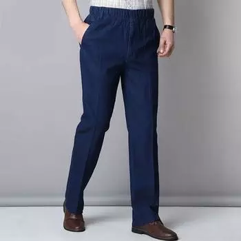 Весенние джинсы-стрейч, мужские повседневные универсальные джинсовые брюки, рабочие брюки среднего возраста, большие размеры, свободные прямые джинсовые брюки L