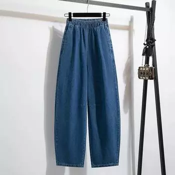 Весенние джинсы женские брюки-бананы широкие брюки свободные серповидные брюки для уборки XXXXXL темно-синий