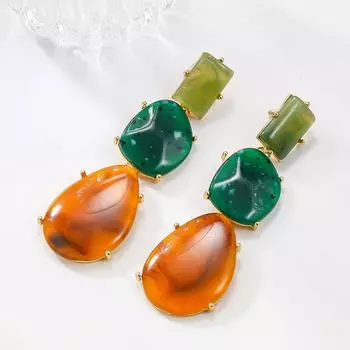 Весенние европейские и американские серьги из смолы — модные аксессуары в стиле бохо для женщин. зелёный