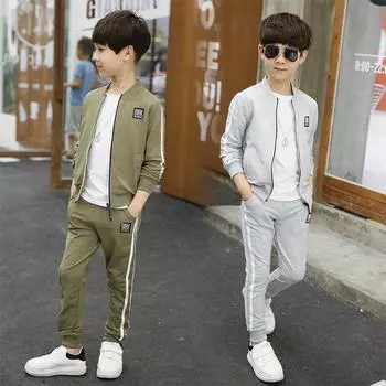 Весенние футболки с длинными рукавами для мальчиков, костюмы из двух предметов, детская повседневная одежда для больших мальчиков, куртка-кардиган 170 чёрный