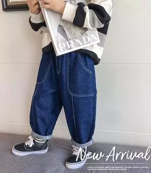 Весенние гаремные джинсы для мальчиков 2024 - Длинные, свободные, больших размеров для детей - Идеально для весны и осени 100cm