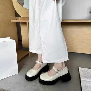 Весенние хиты продаж, однотонные женские туфли Мэри Джейн, туфли на толстой подошве и высоком каблуке, маленькие кожаные туфли на толстом каблуке 35