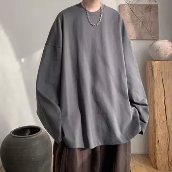 Весенние хлопковые футболки мужские однотонные повседневные футболки мужские свободные топы с длинным рукавом модные белые серые футболки мужская одежда больших размеров 5Xl 5XL чёрный