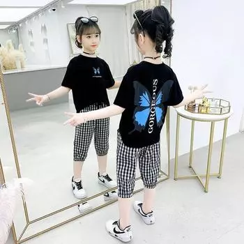 Весенние хлопковые толстовки с капюшоном для девочек, спортивные комплекты для подростков, толстовки и брюки, костюм 160cm чёрный
