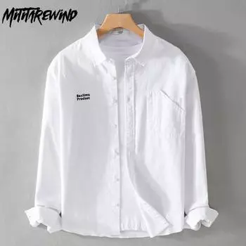 Весенние и летние белые рубашки с длинным рукавом для мужчин, повседневные, свободные верхние карманы, чистый хлопок, мягкая и удобная рубашка, простой стиль, мужская одежда M белый