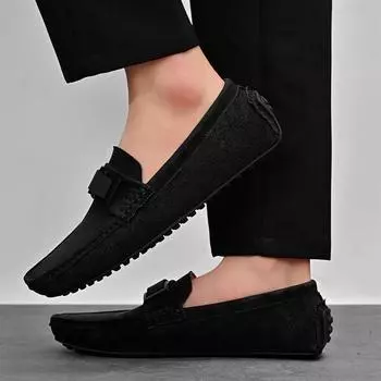 Весенние и летние большие туфли-бобы, повседневная мужская обувь, обувь для ленивого вождения, модная и дышащая обувь 49 чёрный