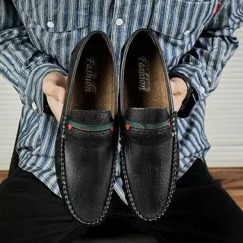 Весенние и летние дышащие новые маленькие кожаные туфли с одной ногой мокасины Jinjiang Doudou туфли с низким верхом водительские туфли могут быть 39 чёрный