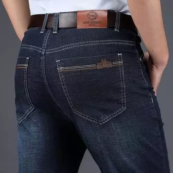 Весенние и летние джинсы деловые с высокой талией прямые мужские джинсы большого размера стрейч узкие 28