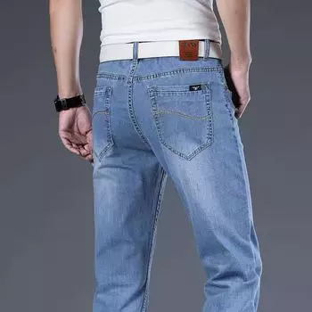 Весенние и летние джинсы мужские тонкие свободные прямые эластичные повседневные брюки мужские 33 синий