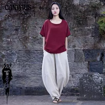 Весенние и летние хлопковые льняные женские брюки больших размеров с фонариками, повседневные брюки, сидячие брюки S розовый