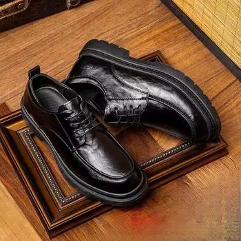 Весенние и летние кожаные туфли мужские универсальные британские модные трендовые мужские туфли деловые туфли повседневные туфли на шнуровке 38 чёрный