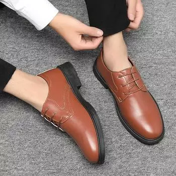 Весенние и летние кожаные туфли, повседневные туфли с низким верхом, универсальные мужские туфли, черные рабочие туфли, водонепроницаемые, корейская версия, деловые туфли для мужчин 39
