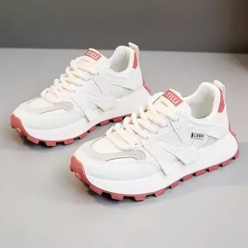 Весенние и летние кроссовки из дышащей сетки, повседневная женская обувь на толстой подошве и кроссовки с круглым носком 35 красный