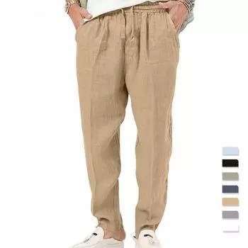 Весенние и летние мужские брюки широкого кроя, тонкие дышащие хлопковые и льняные свободные повседневные спортивные брюки, спортивные штаны XXXL белый