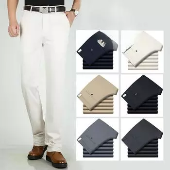 Весенние и летние мужские деловые повседневные брюки свободного кроя из шелка, эластичные брюки с высокой талией для пап среднего и пожилого возраста 29