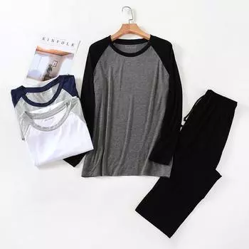 Весенние и летние мужские модальные брюки с длинными рукавами, пижамный комплект, спортивный костюм большого размера для дома, весна и осень L светло-серый