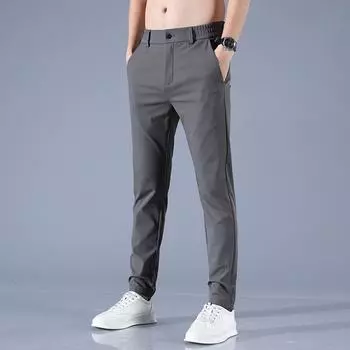 Весенние и летние мужские повседневные брюки, эластичные легкие деловые шорты, облегающий крой, длинные брюки с эластичной резинкой на талии 28Code чёрный