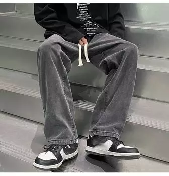 Весенние и летние мужские свободные прямые джинсы XXXL чёрный