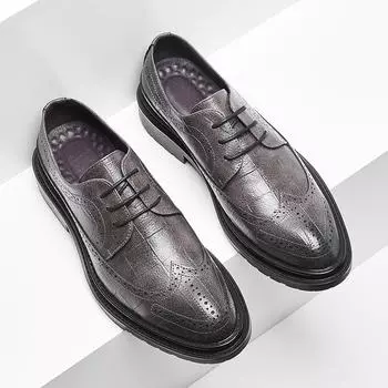 Весенние и летние мужские туфли Brock Carved, мужские деловые кожаные туфли с острым носком, на шнуровке, кожаные туфли 9701-X 38 серый