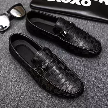 Весенние и летние мужские туфли с низким верхом, универсальные повседневные туфли, дышащие кожаные туфли, черные рабочие туфли, однопедальные туфли для мужчин 39