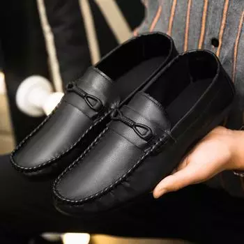 Весенние и летние мужские туфли с низким верхом, универсальные повседневные туфли, дышащие кожаные туфли, черные рабочие туфли с одной педалью 39
