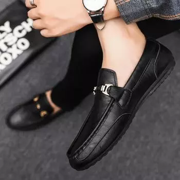 Весенние и летние мужские туфли с низким верхом, универсальные повседневные туфли, дышащие кожаные туфли, черные рабочие туфли, однопедальные туфли для мужчин 39