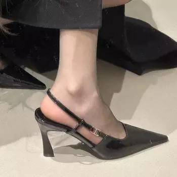 Весенние и летние новинки сексуальные лакированные туфли на высоком каблуке французский темперамент заостренная голова сумка голова мелкий рот тонкий каблук пустые одиночные туфли w 35 чёрный