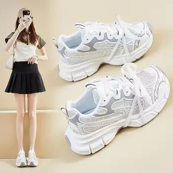 Весенние и летние новые папины туфли женские повседневные студенческие туфли на шнуровке с толстой подошвой в стиле ретро с дышащей сеткой легкие кроссовки 35 бежевый