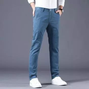 Весенние и летние новые повседневные брюки для мужчин, эластичные, тонкие, облегающие, маленькие прямые, молодежные, разноцветные мужские повседневные брюки 28 чёрный