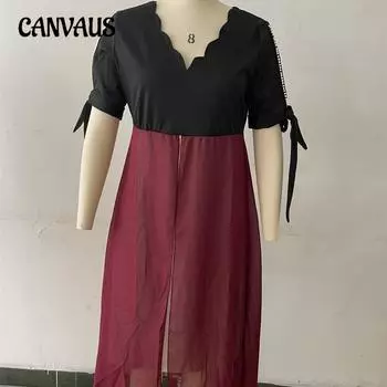 Весенние и летние платья Женские платья больших размеров с v-образным вырезом и нерегулярными платьями средней длины с рукавами S бордовый