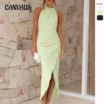 Весенние и летние платья Женское платье высокого класса с открытым воротом, облегающее длинное платье S чёрный