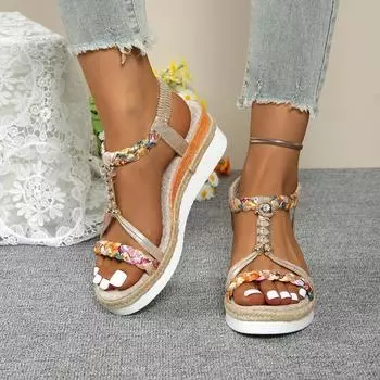 Весенние и летние пляжные сандалии, женские модные босоножки на танкетке, с толстой подошвой, с поддержкой свода стопы и ремешком сзади 36 серебряный