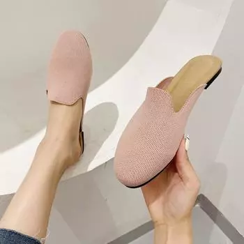 Весенние и летние полутапочки, плетеные сандалии и тапочки, туфли на плоской подошве с круглым носком, женская обувь больших размеров 43 красный