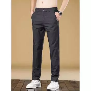 Весенние и летние повседневные брюки для мужчин, деловые повседневные классические простые прямые брюки для мужчин, удобные длинные брюки со средней талией для мужчин 28 чёрный