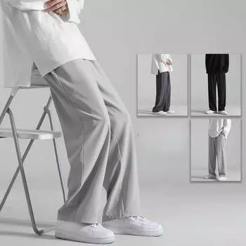 Весенние и летние повседневные брюки, мужские драпированные прямые широкие брюки из тонкого ледяного шелка, трендовая корейская версия свободных брюк для мытья полов XXXXXL чёрный