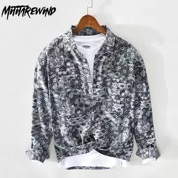 Весенние и летние рубашки с длинным рукавом в этническом стиле для мужчин, модные повседневные мужские топы для путешествий, свободная рубашка из 100 хлопка с двойными карманами M синий