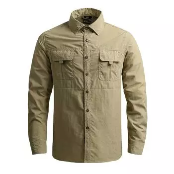 Весенние и летние рубашки с длинными рукавами для мужчин, рабочая одежда с множеством карманов, однотонные рубашки, быстросохнущая одежда для отдыха на открытом воздухе, свободная рабочая одежда больших размеров M