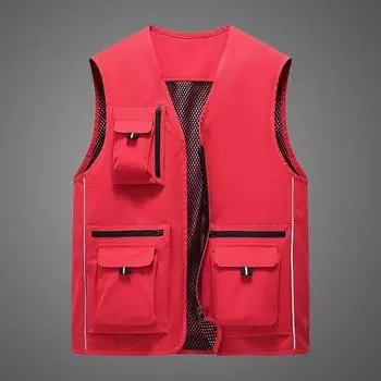 Весенние и летние сезоны, модный мужской жилет для отдыха на открытом воздухе, с несколькими карманами, с v-образным вырезом, жилет для фотосъемки, рыбалки, спортивный жилет XL чёрный