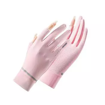 Весенние и летние солнцезащитные перчатки для женщин, для езды на велосипеде и вождения на открытом воздухе, анти-УФ Ice Silk пропускающие двухпальцевые охлаждающие перчатки с полным пальцем average size