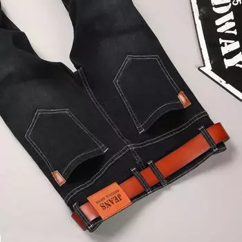 Весенние и летние свободные прямые брюки Брюки Среднего возраста эластичные джинсы большого размера Мужские тонкие джинсы большого размера 30 синий