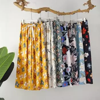 Весенние и летние тонкие домашние брюки, женские милые повседневные брюки с цветочным принтом, которые можно носить на улице, свободные домашние цельные пижамные брюки XL