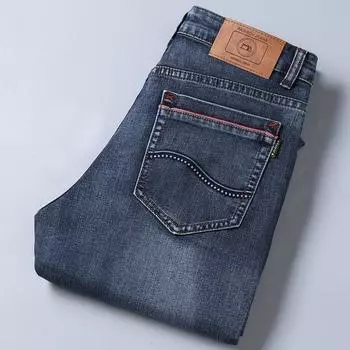 Весенние и летние тонкие мужские повседневные ностальгические потертые толстые джинсы прямого покроя свободные брюки для всех сезонов 28 серый