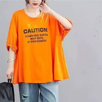 Весенние и летние топы, уменьшающие возраст, тонкая женская футболка в стиле вестерн, женские свободные топы больших размеров с животом, одежда XXL оранжевый