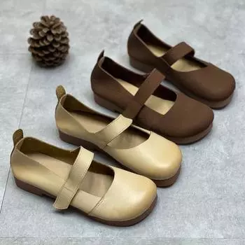 Весенние и летние туфли из коровьей кожи с круглым носком, повседневные женские туфли на мягкой подошве из кожи 35 абрикосовый