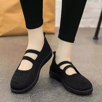 Весенние и летние туфли из старой пекинской ткани, повседневные туфли для матерей с летящей тканой поверхностью, женские одинарные туфли на плоской подошве, женские туфли с одной педалью 35 красный