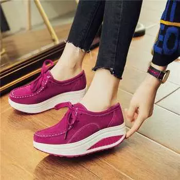 Весенние и летние туфли-качалки на шнуровке с толстой подошвой, увеличивающие рост, спортивная обувь, повседневные туфли-качалки, женские туфли-маффины 35 чёрный