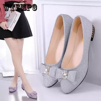 Весенние и летние туфли-лодочки, женские туфли на низком каблуке с острым носком, рабочая обувь на толстом каблуке в корейском стиле 40