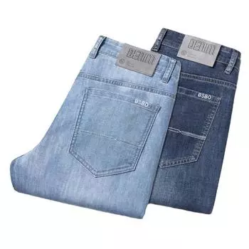 Весенние и летние узкие джинсы мужские деловые прямые облегающие эластичные свободные светлые повседневные мужские брюки больших размеров 28 светло-синий