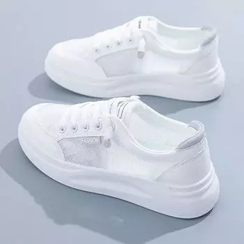 Весенние и летние женские белые туфли, универсальные туфли из тонкой сетки, повседневные туфли на плоской подошве с дышащей сеткой 39EU/CN40 чёрный